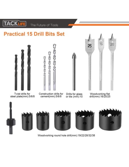 Tacklife PID03B κρουστικό δράπανο7,5A 3000RPM με 15 τρυπάνια