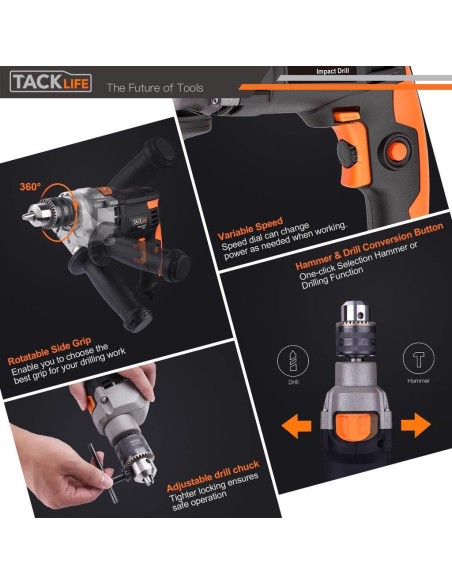 Tacklife PID03B κρουστικό δράπανο7,5A 3000RPM με 15 τρυπάνια