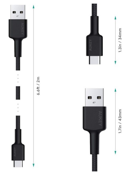Aukey CB-CMD29 usb-A 2.0 to usb-c braided cable 2m x2