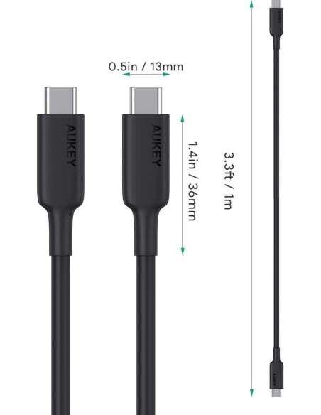 Aukey CB-CD23 impulse cable gen 2 usb-c 3.1 1M  100w pd black