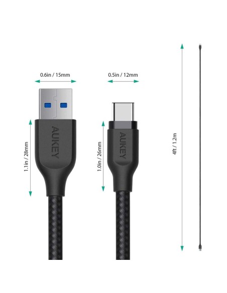 Aukey CB-AC1 braided usb 3.1 cable usb-c  1,2m black