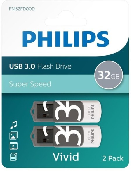 Philips USB 3.0 32GB Vivid Edition Grey 2-Pack FM32FD00D/00