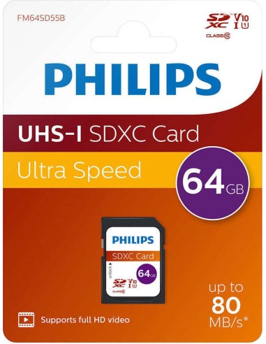 Philips SDXC Card 64GB Class 10 UHS-I U1...