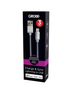 Grixx Cable 8-pin to USB Apple MFI License Braided 3 m...