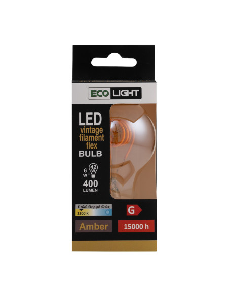 Ecolight 7777 Λάμπα Filament flex LED amber A60  6W E27