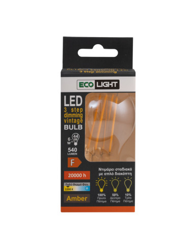 Ecolight 8064 Λάμπα Fil LED Amber Α60  6W E27 3...