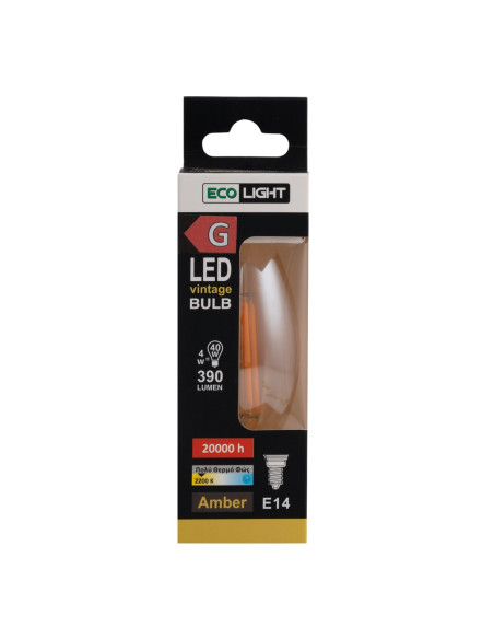 Ecolight 8903 Λάμπα Filament LED Amber Κερί 4W C37 2200Κ