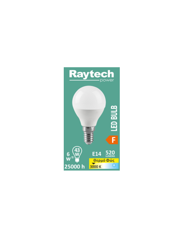 Raytech Power 4813 Λάμπα LED G45 Ε14 6W 3000K